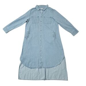 Like Love Womens Light Wash Denim High Low Button Down Shirt Dress Blue Medium